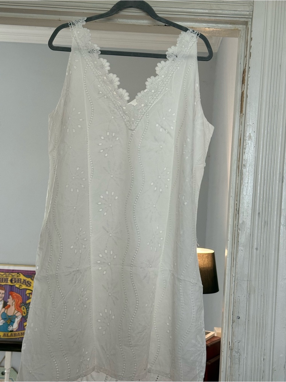 White Eyelet Lace Midi Slip Dress